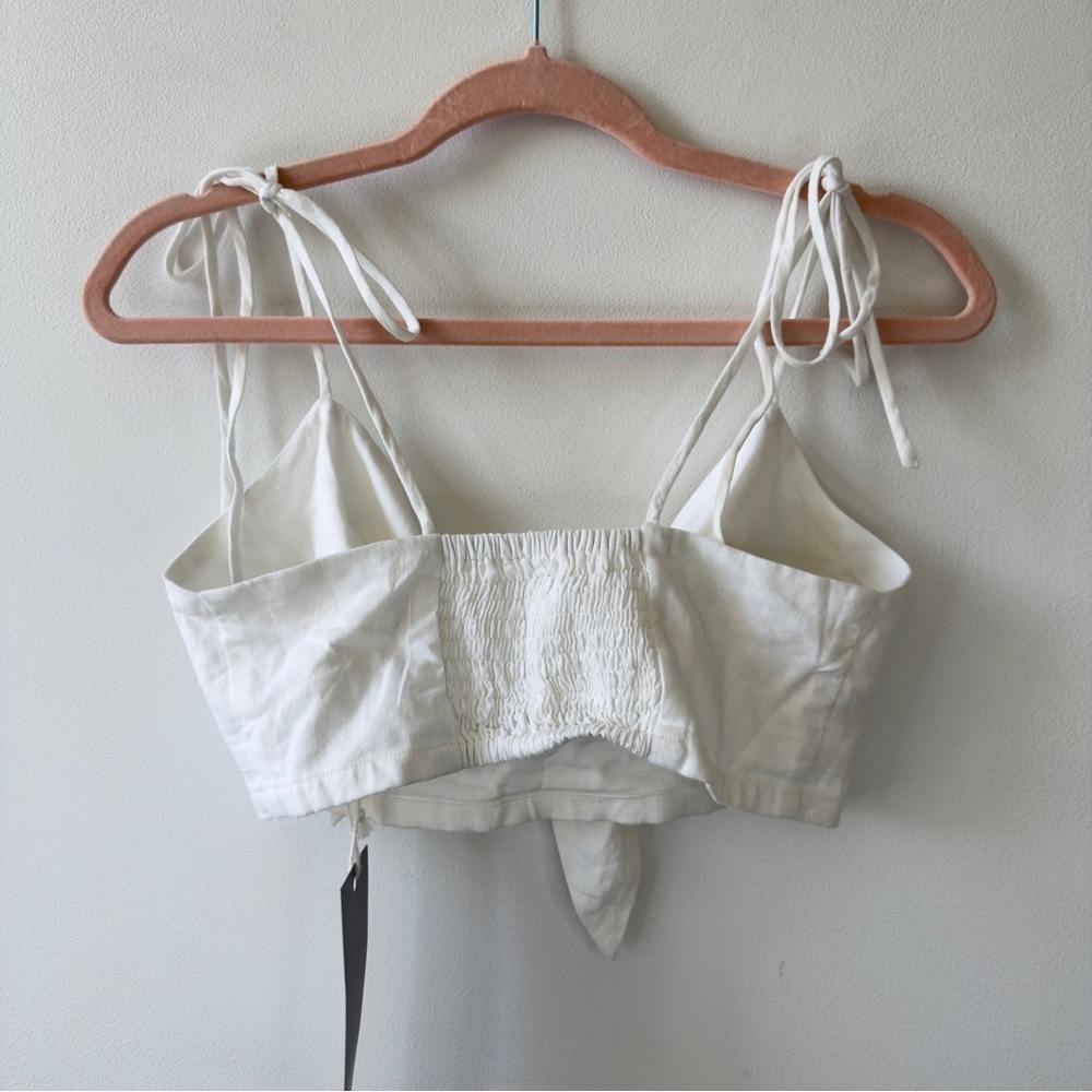 NARY Koh Kong White Linen Tie Strap Shirred Bandeau Top Size Small GARMENTORY - Picture 4 of 8